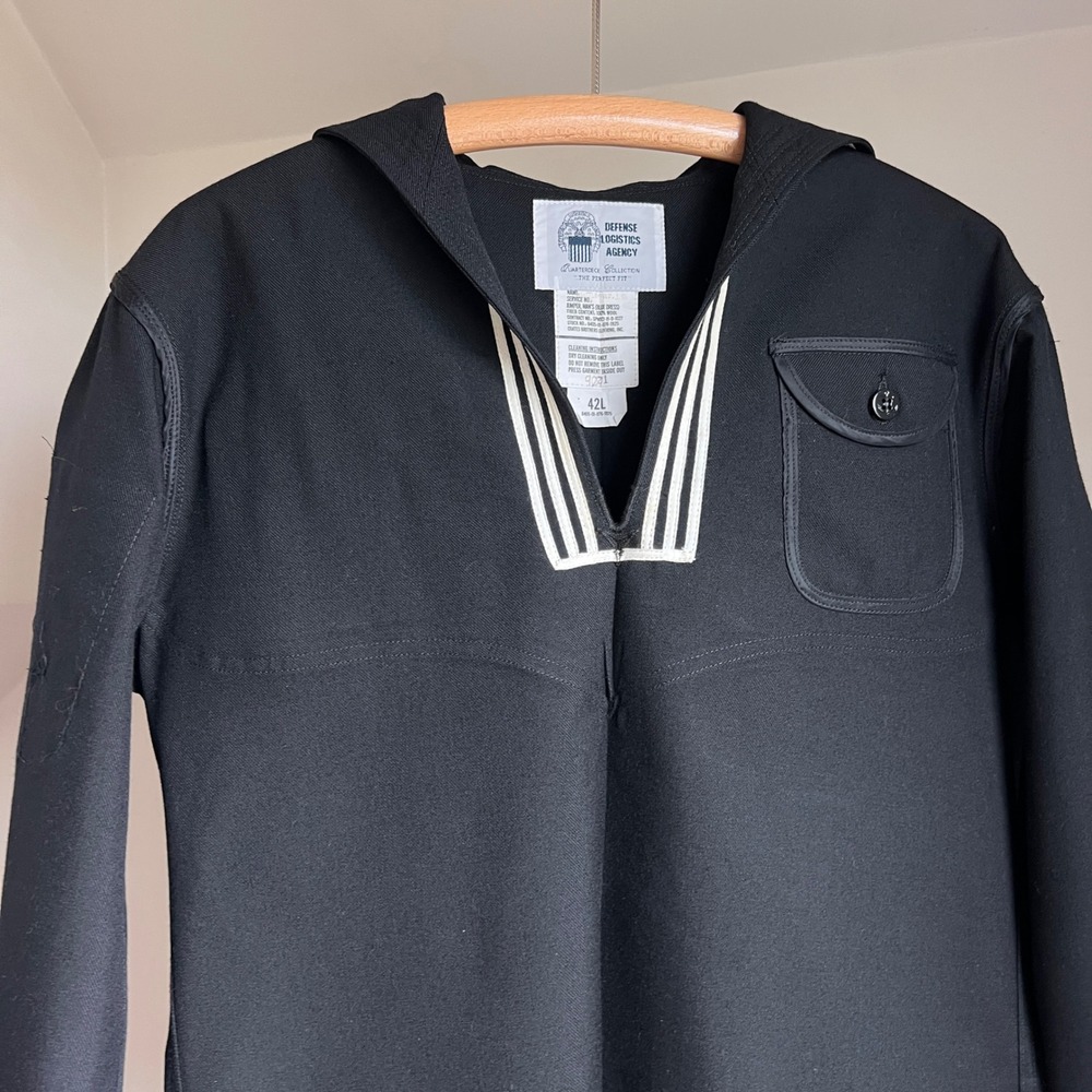 Defense Logistics Agency Navy Sailor Jumper 42L Blue Wool Dress Uniform Shirt - Picture 7 of 8